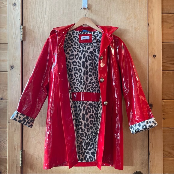 jane post Jackets & Blazers - Red Jane Post Rain Coat w/ Detachable Hood